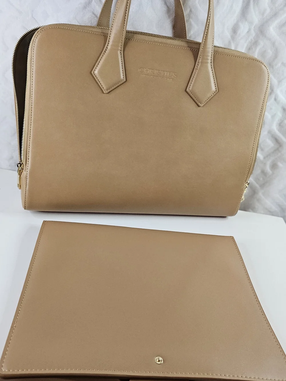 Tan Leather Top-Handle Briefcase